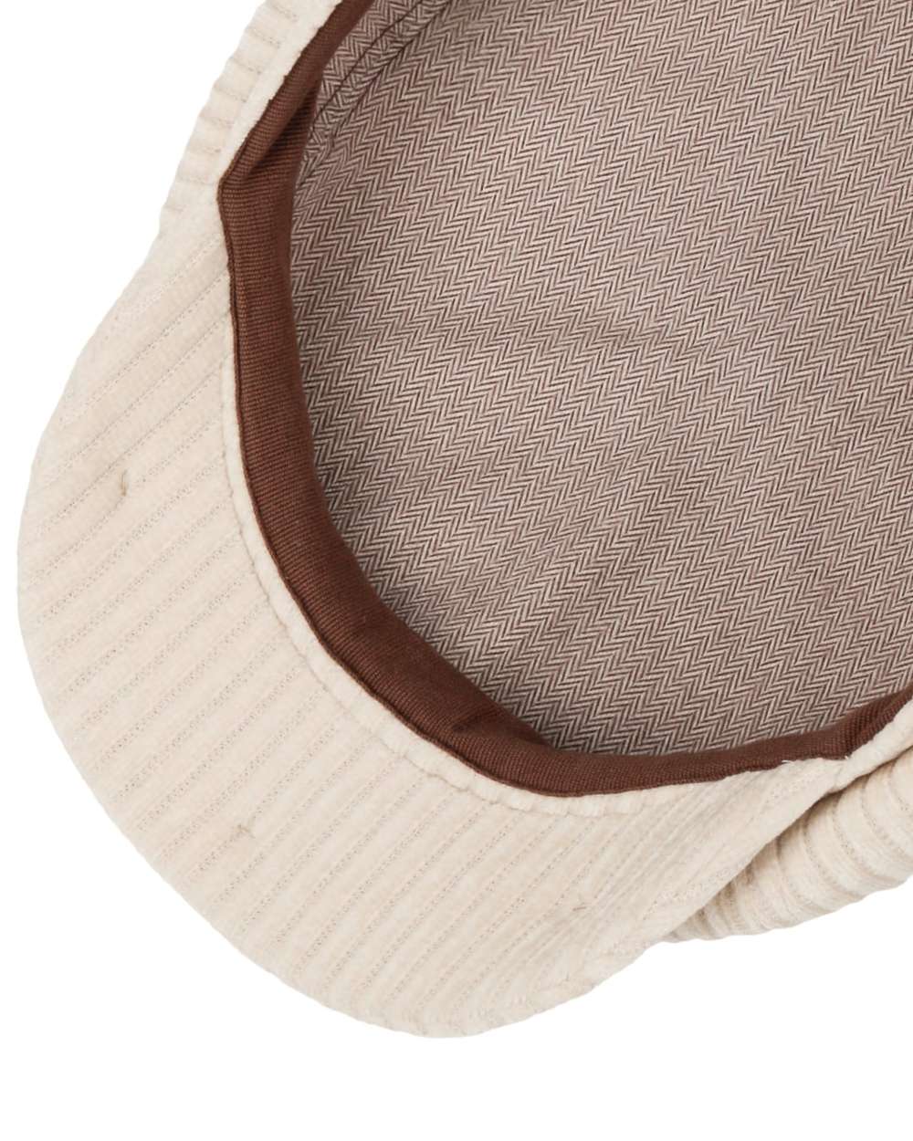 Wool White coloured Stetson Hatteras Corduroy Jersey Flat Cap on white background 