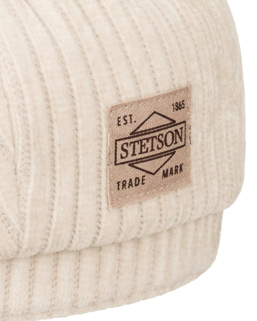 Wool White coloured Stetson Hatteras Corduroy Jersey Flat Cap on white background 