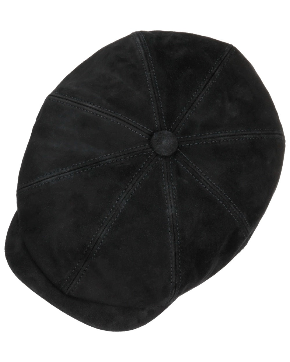 Black coloured Stetson Hatteras Goat Suede Flat Cap on white background 