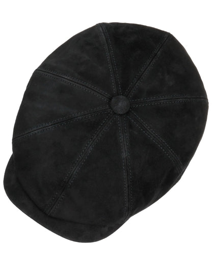 Black coloured Stetson Hatteras Goat Suede Flat Cap on white background 
