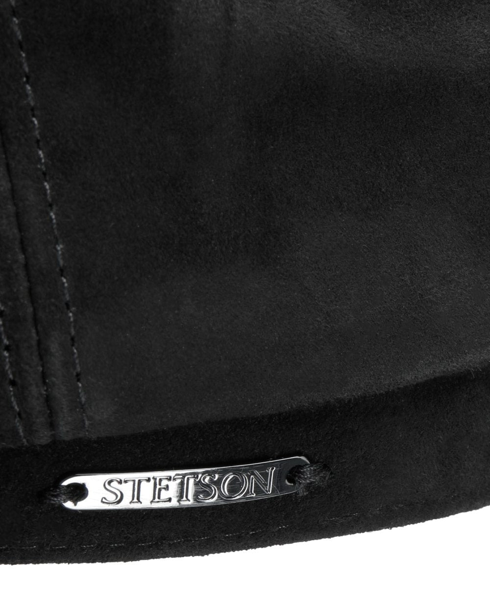 Black coloured Stetson Hatteras Goat Suede Flat Cap on white background 