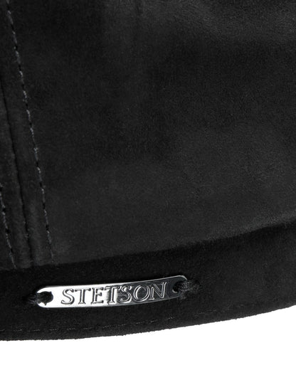 Black coloured Stetson Hatteras Goat Suede Flat Cap on white background 