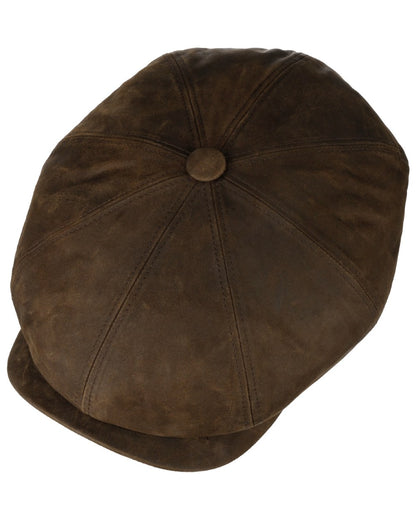 Mud coloured Stetson Hatteras Oily Goat Flat Cap on white background 
