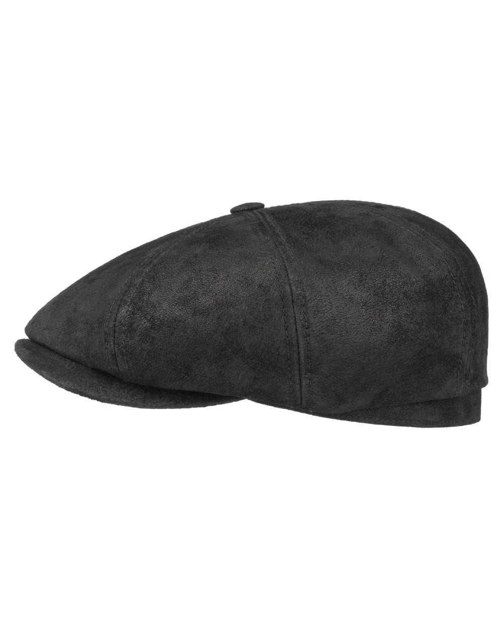 Black coloured Stetson Hatteras Pigskin Leather Cap on white background 