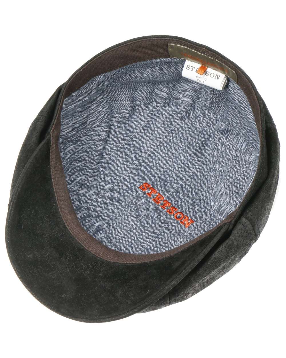 Black coloured Stetson Hatteras Pigskin Leather Cap on white background 