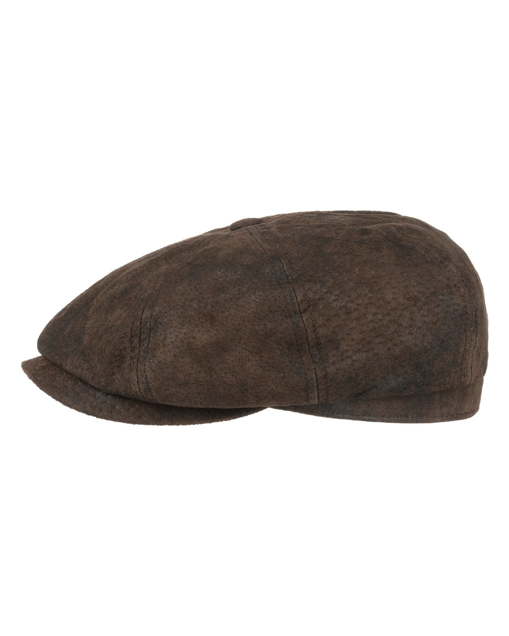 Chocolate coloured Stetson Hatteras Pigskin Leather Cap on white background 