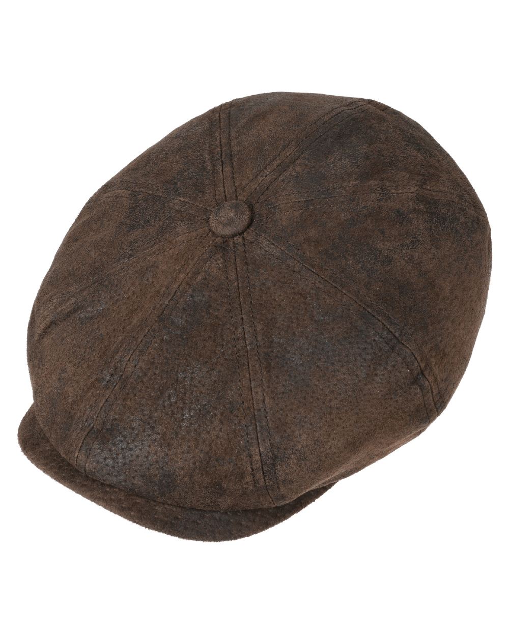 Chocolate coloured Stetson Hatteras Pigskin Leather Cap on white background 