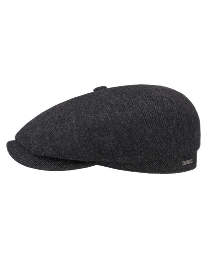 Dark Grey Coloured Stetson Hatteras Classic Wool Flat Cap On A White Background 