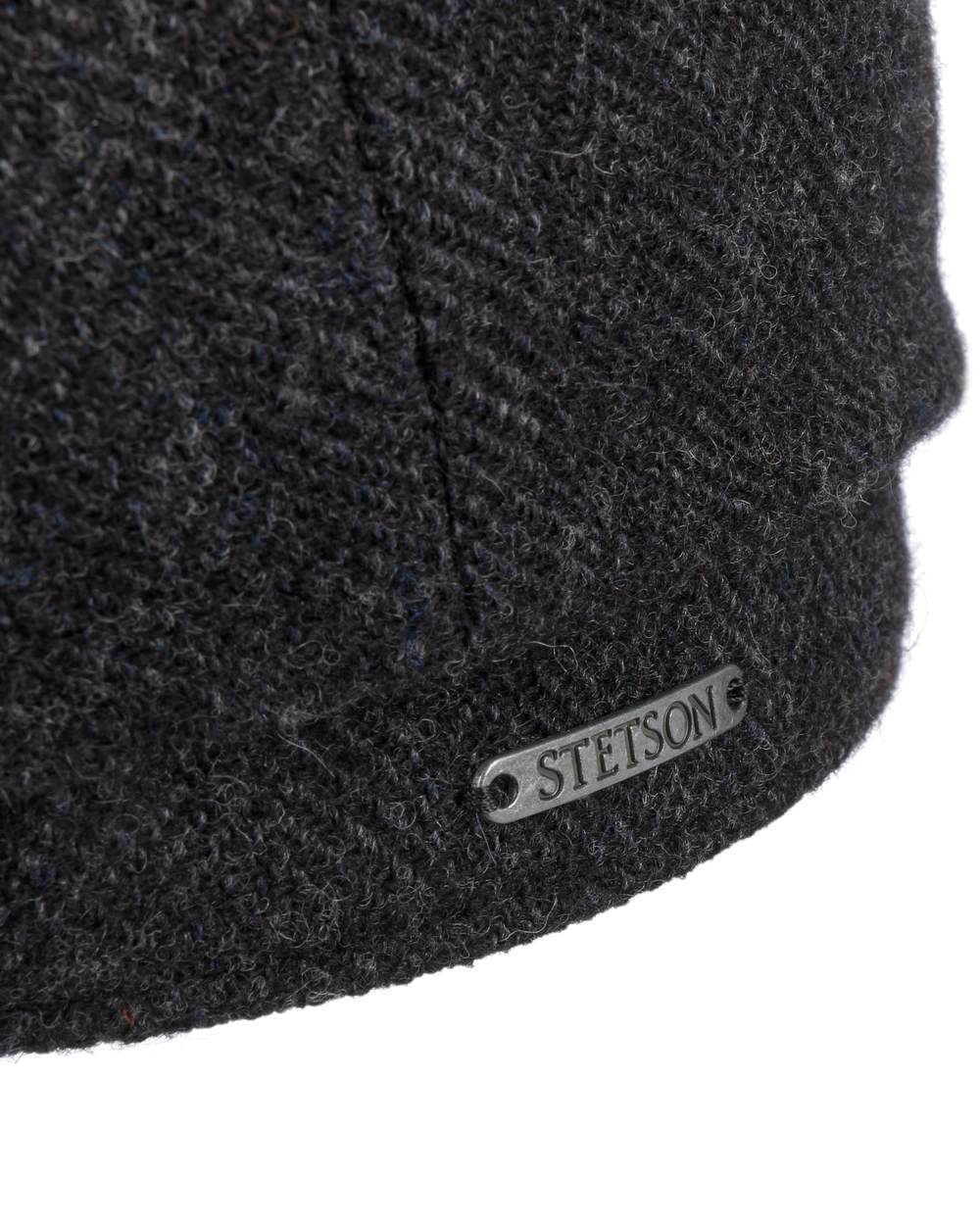 Dark Grey Coloured Stetson Hatteras Classic Wool Flat Cap On A White Background 