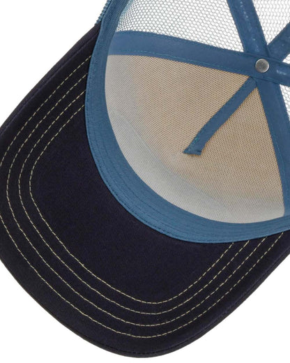 Midnight Blue Light Yellow coloured Stetson High Speed Trucker Cap on white background 