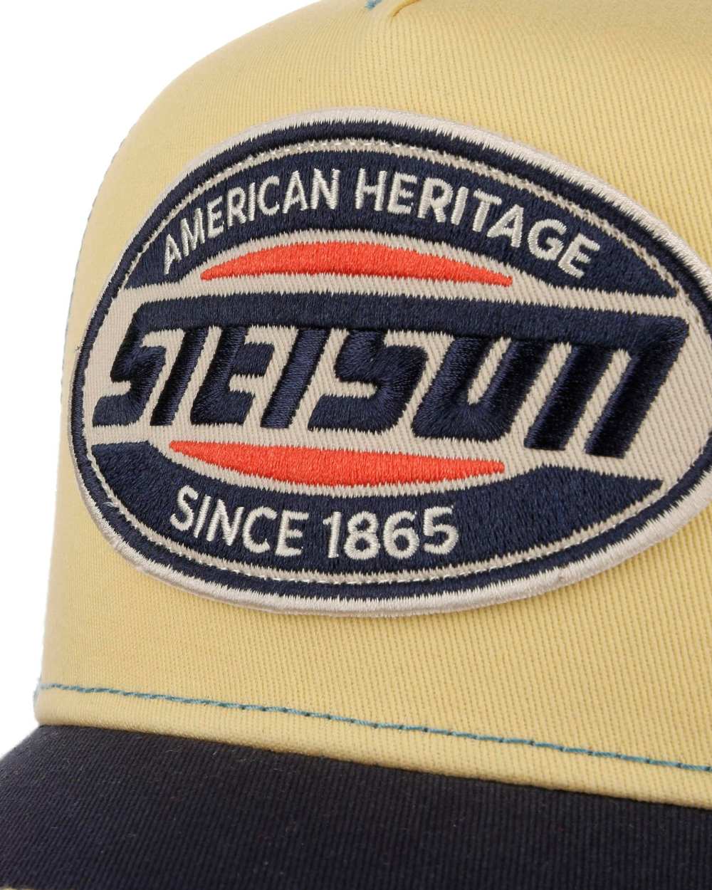 Midnight Blue Light Yellow coloured Stetson High Speed Trucker Cap on white background 