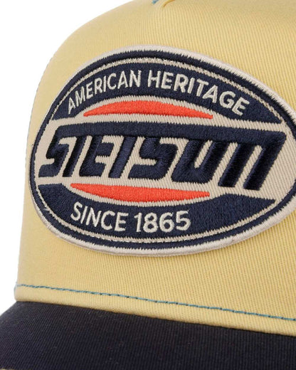 Midnight Blue Light Yellow coloured Stetson High Speed Trucker Cap on white background 