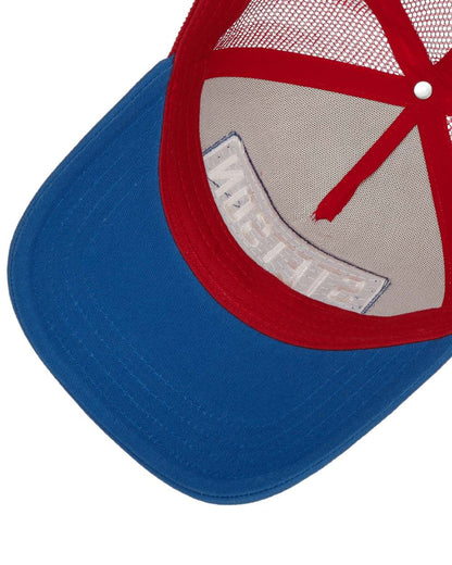 Blue White coloured Stetson Highway Trucker Cap on white background 