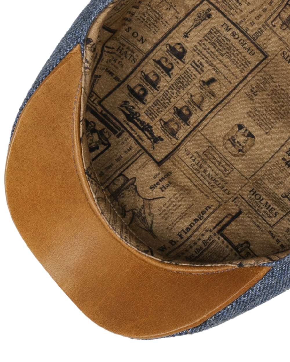 Denim Coloured Stetson Kelvey Flat Cap on white background 