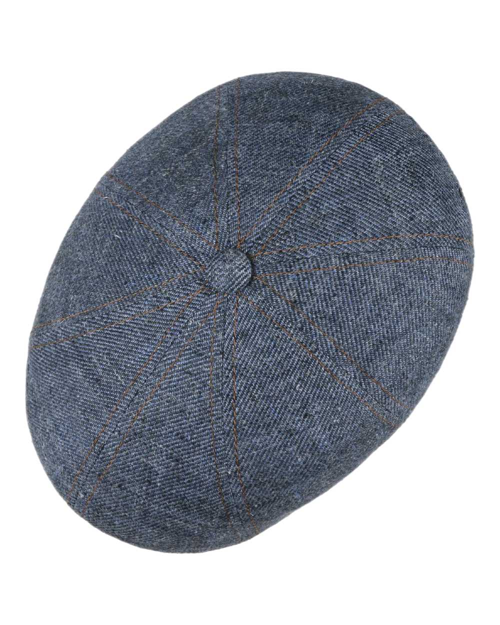 Denim Coloured Stetson Kelvey Flat Cap on white background 