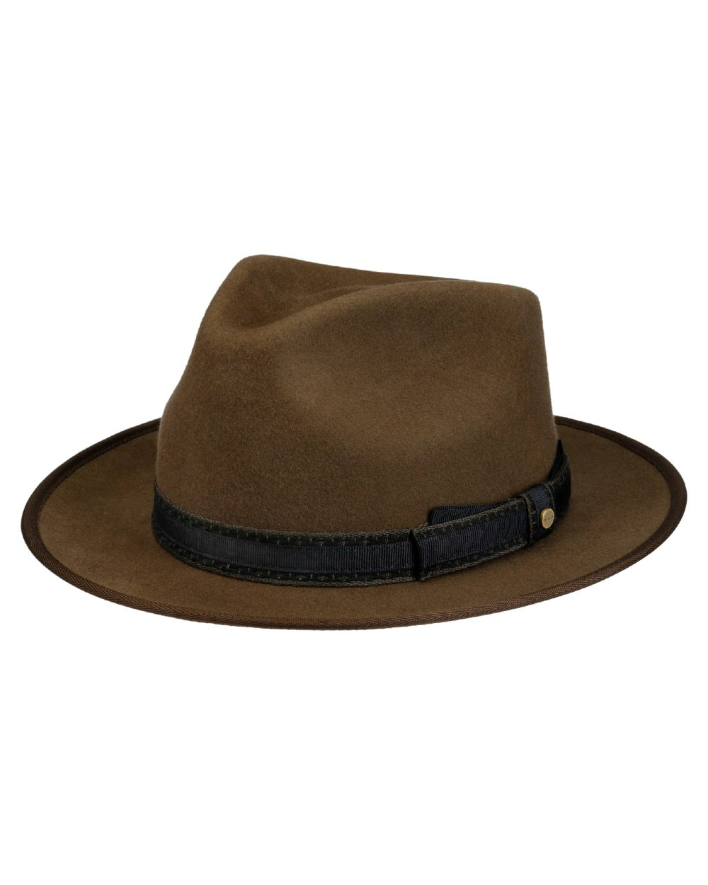 Dark Earth coloured Stetson Keota Fedora Wool Hat on white background 