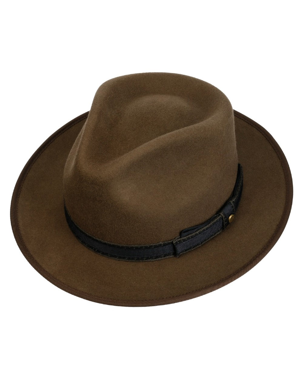 Dark Earth coloured Stetson Keota Fedora Wool Hat on white background 
