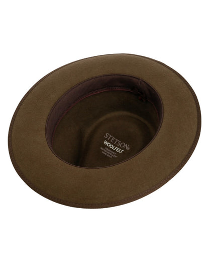 Dark Earth coloured Stetson Keota Fedora Wool Hat on white background 