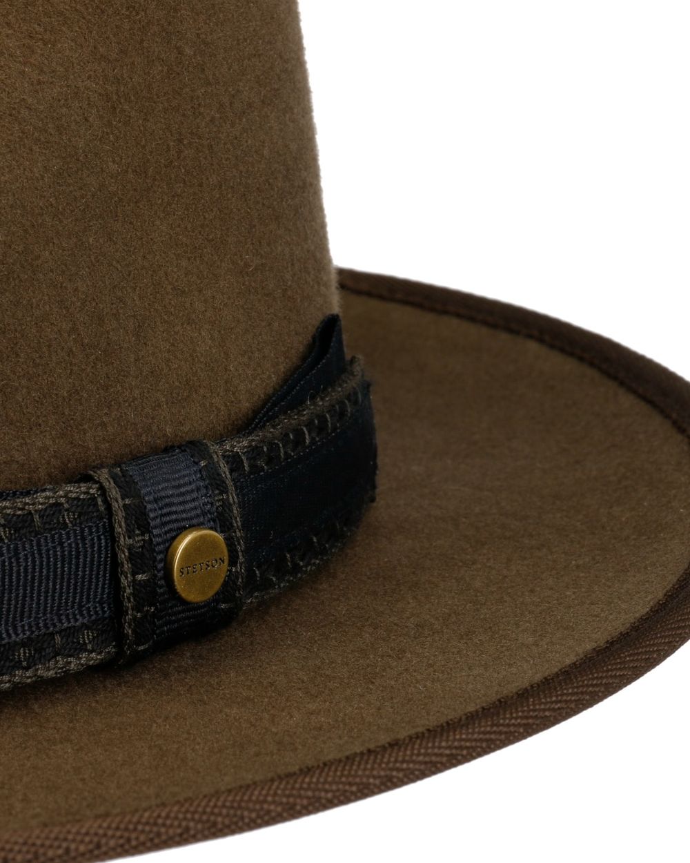 Dark Earth coloured Stetson Keota Fedora Wool Hat on white background 