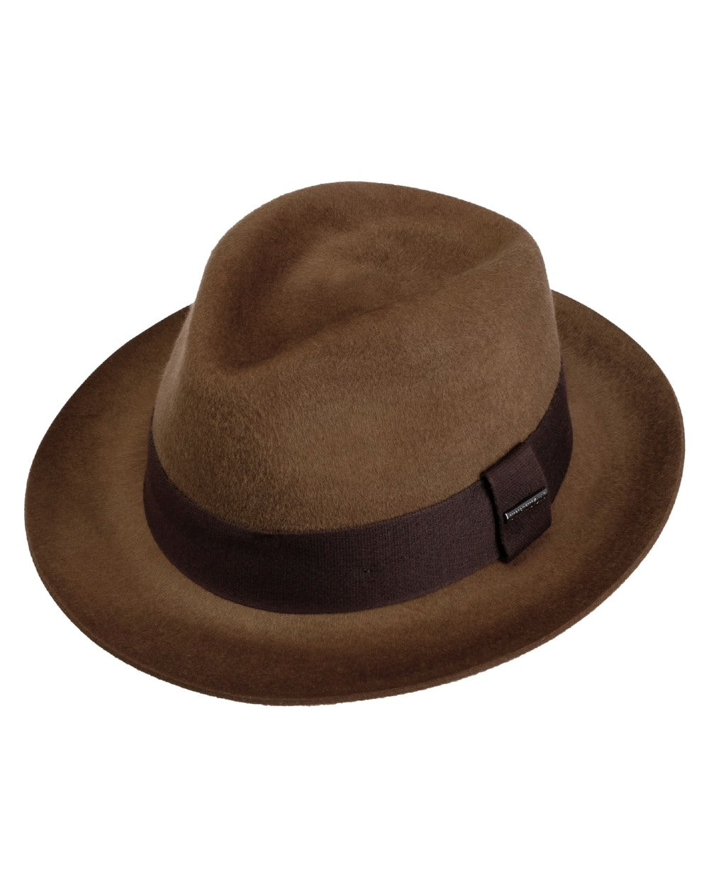 Chestnut coloured Stetson Lenberg Fedora Wool Hat on white background 