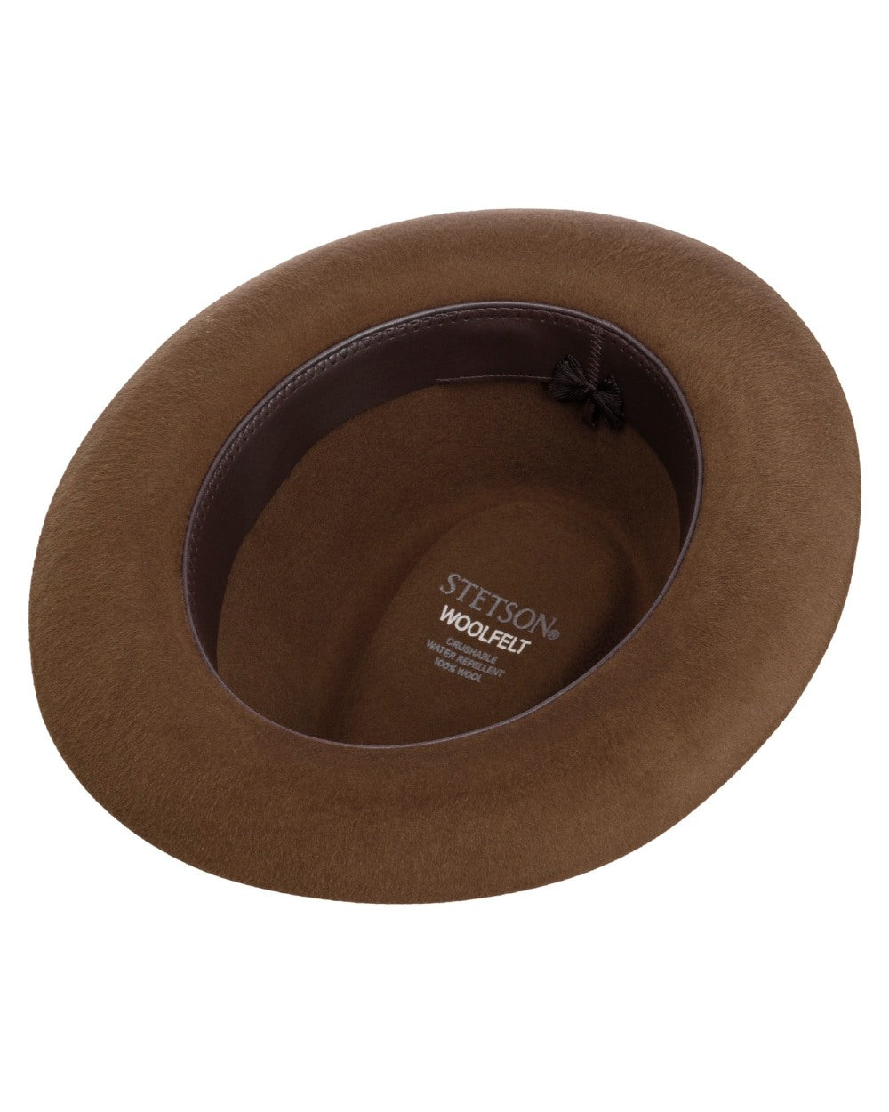 Chestnut coloured Stetson Lenberg Fedora Wool Hat on white background 