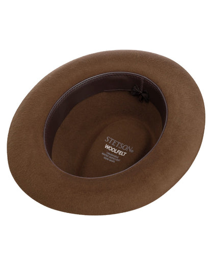 Chestnut coloured Stetson Lenberg Fedora Wool Hat on white background 