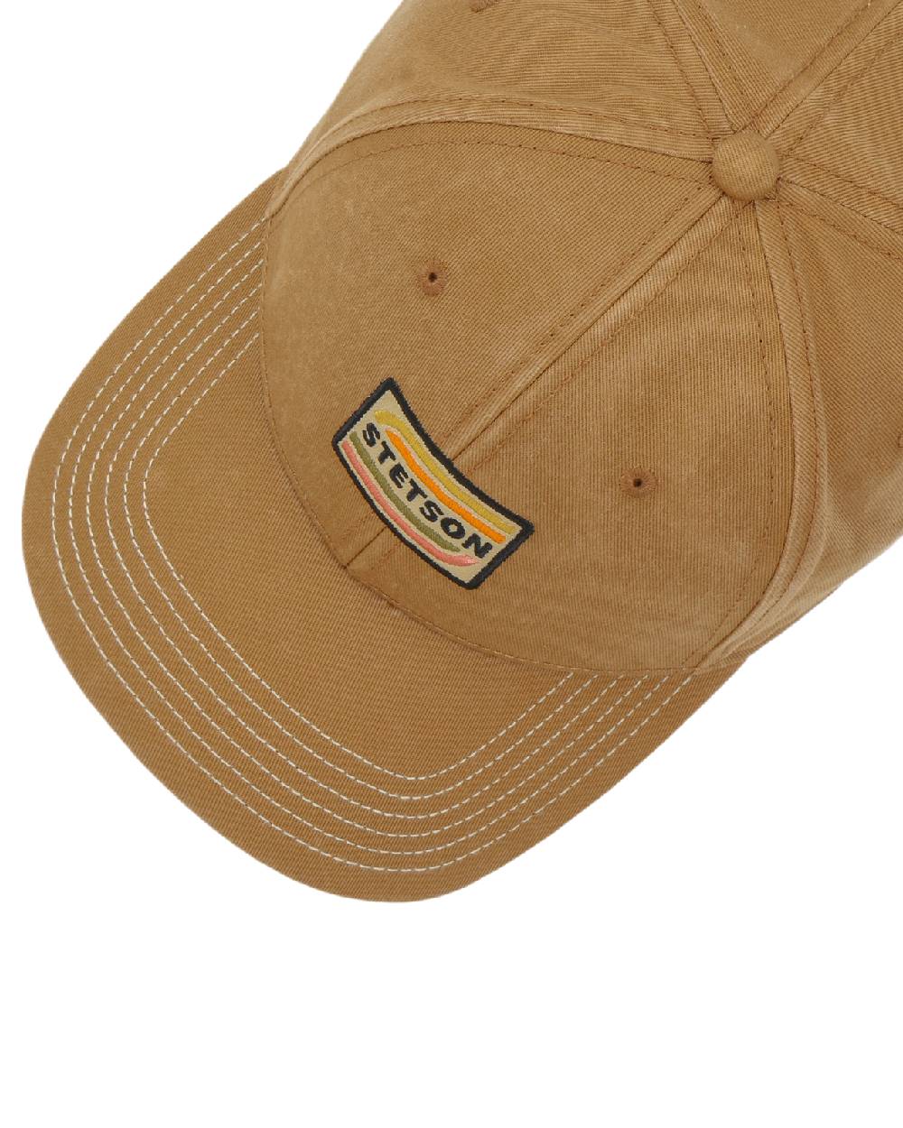 Camel Coloured Stetson Lenloy Cotton Cap on white background 