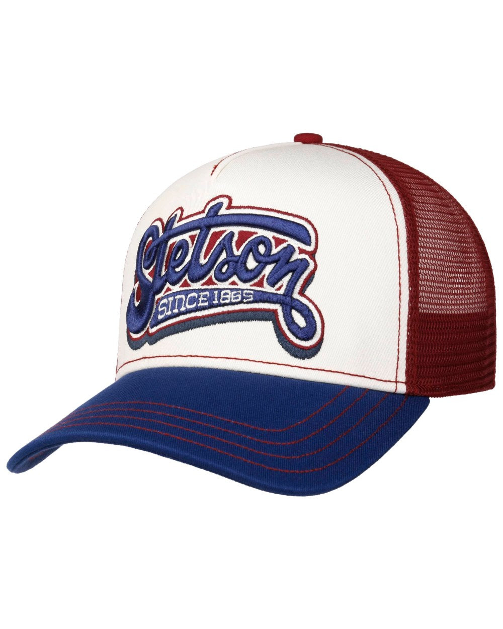 Blue Wine coloured Stetson Lettering Trucker Cap on white background 