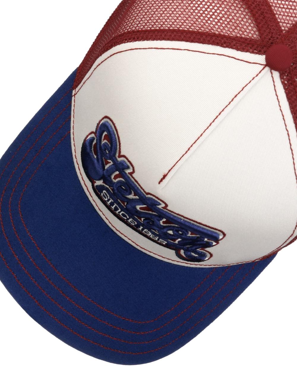 Blue Wine coloured Stetson Lettering Trucker Cap on white background 