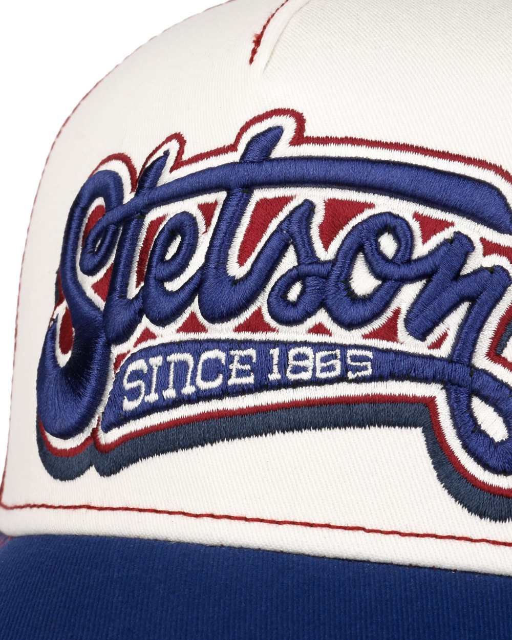 Blue Wine coloured Stetson Lettering Trucker Cap on white background 