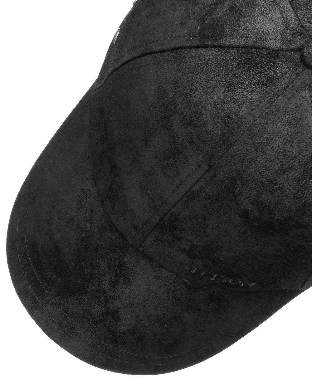 Black coloured Stetson Liberty Pigskin Baseball Cap on white background 
