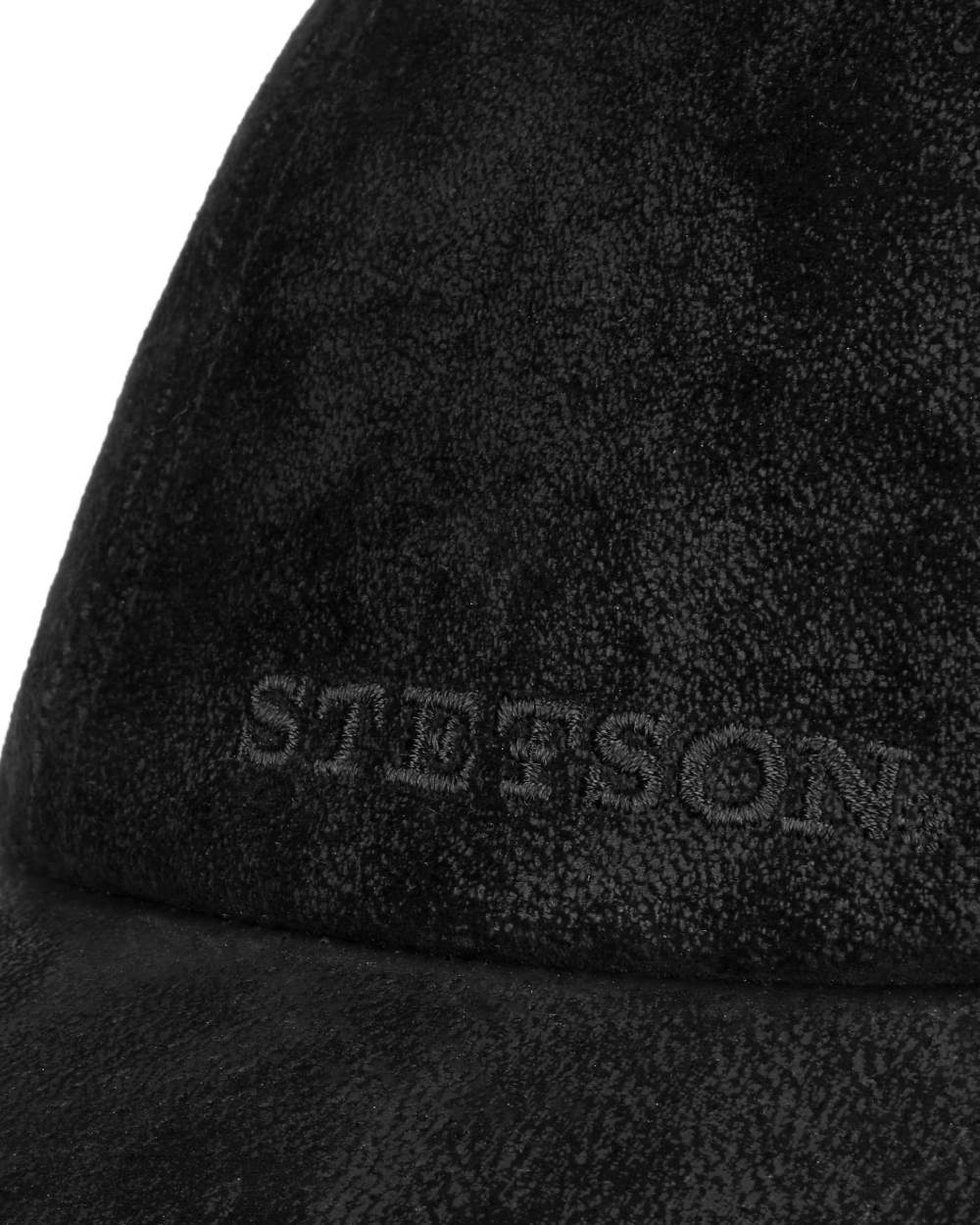 Black coloured Stetson Liberty Pigskin Baseball Cap on white background 