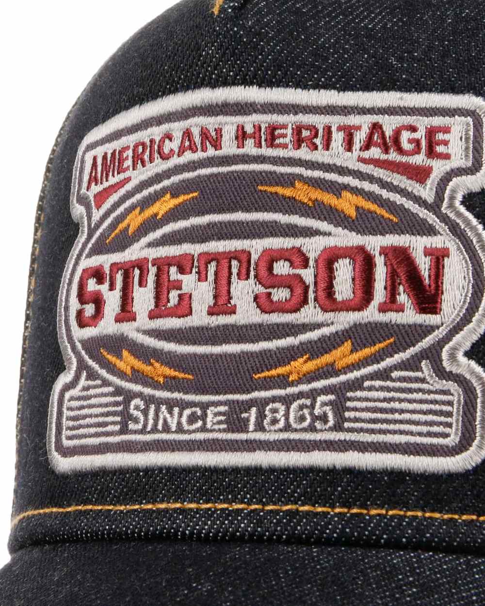 Blue Denim coloured Stetson Lightning Trucker Cap on white background 
