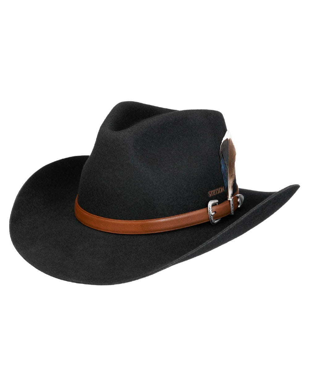 Black coloured Stetson Limington Western Wool Hat on white background 