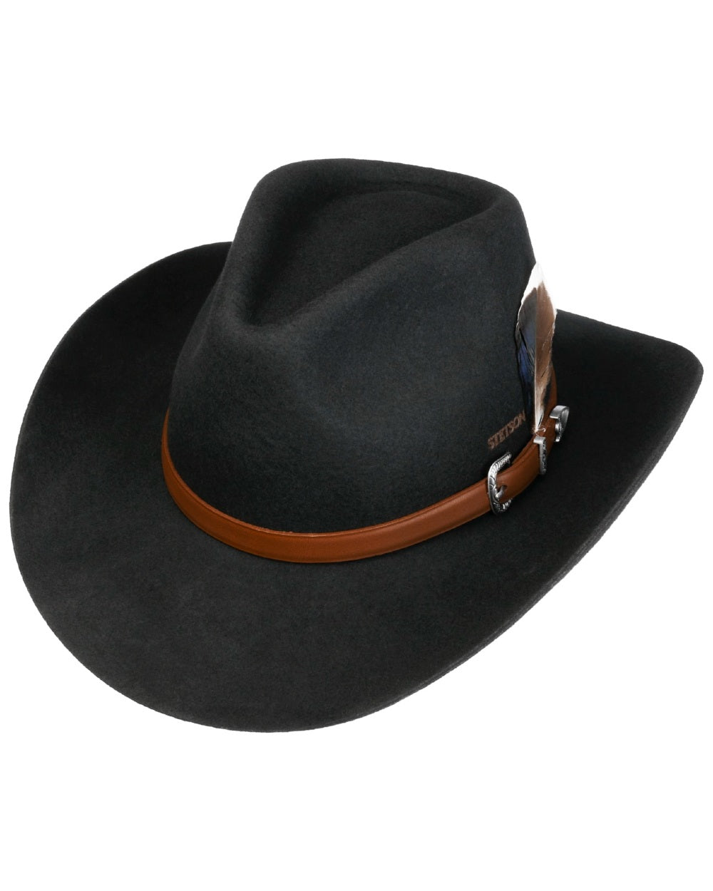 Black coloured Stetson Limington Western Wool Hat on white background 