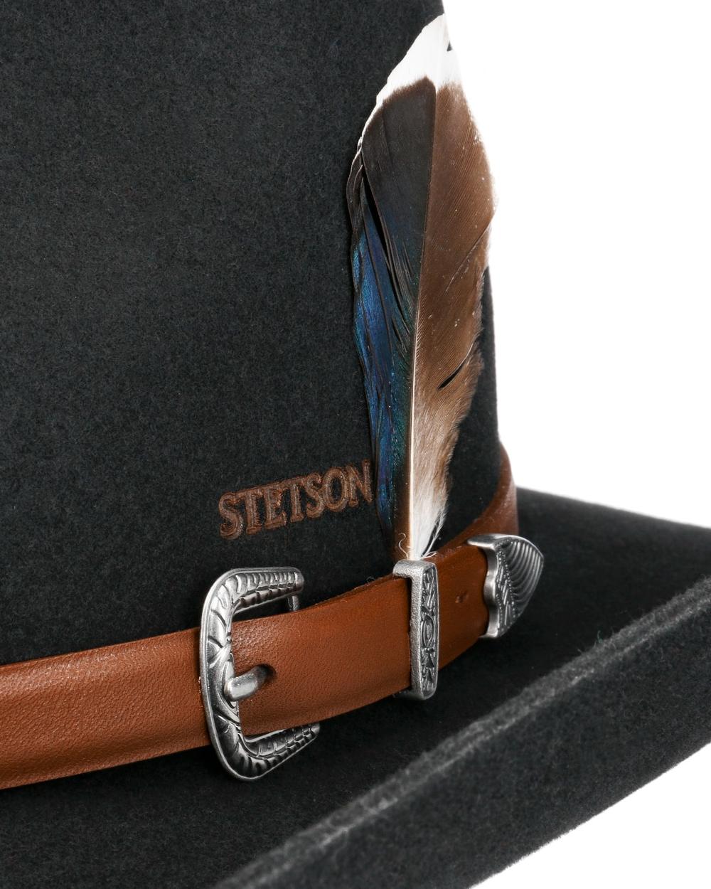 Black coloured Stetson Limington Western Wool Hat on white background 