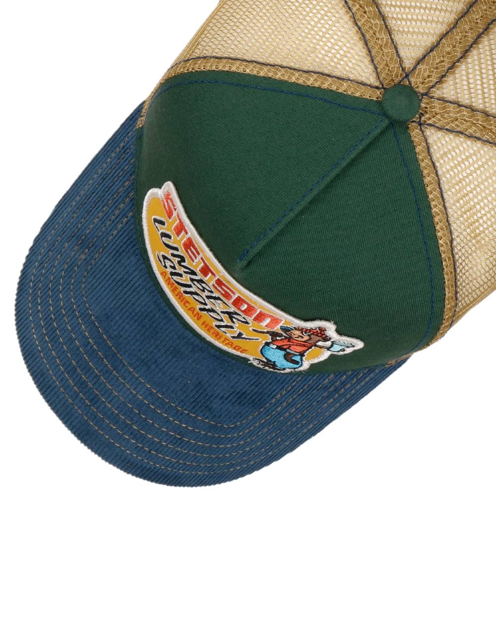 Green Coloured Stetson Lumber Supply Trucker Cap on white background 