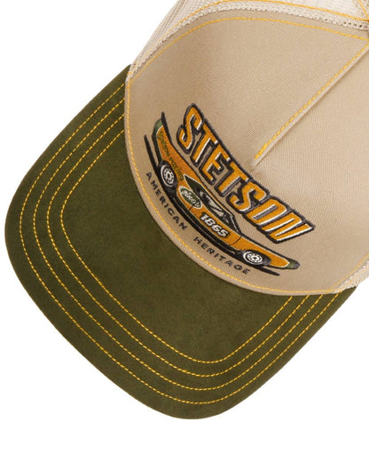 Green Beige coloured Stetson Muscle Car Heritage Trucker Cap on white background 