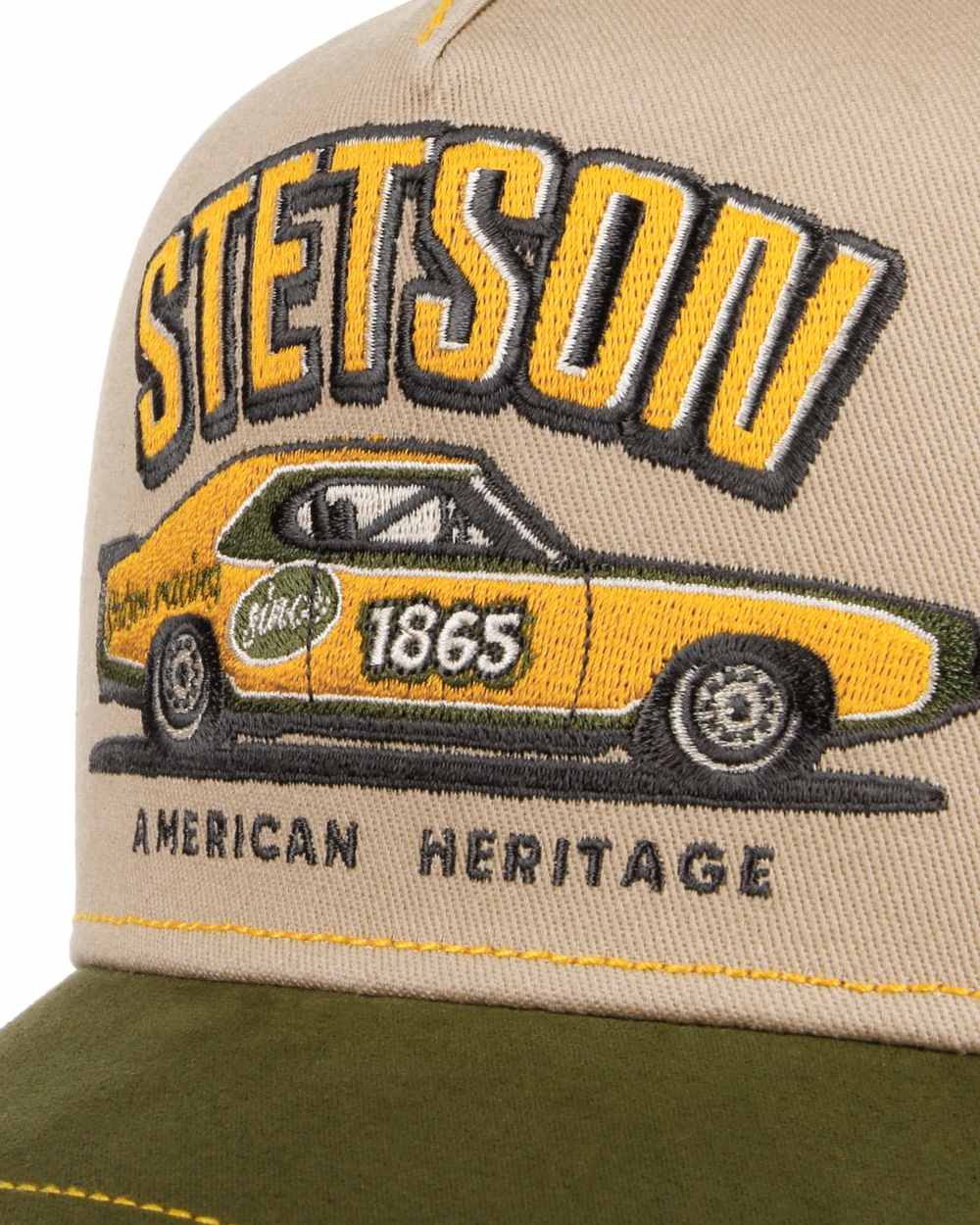 Green Beige coloured Stetson Muscle Car Heritage Trucker Cap on white background 