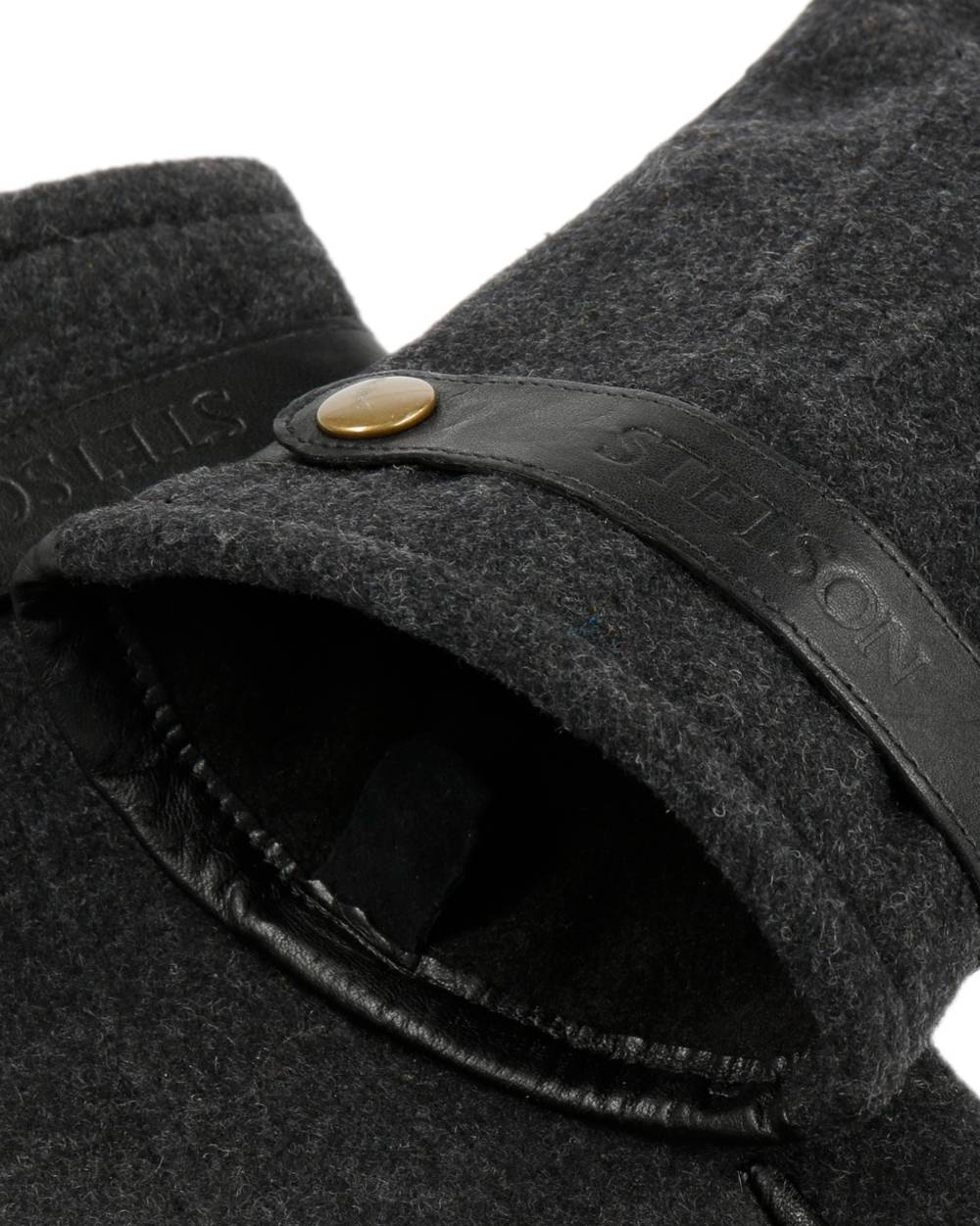Anthracite Black coloured Stetson Nappa Wool Full-Fingered Gloves on white background 