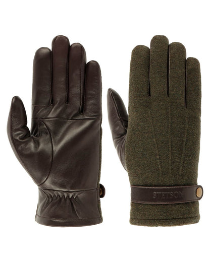 Olive Brown coloured Stetson Nappa Wool Full-Fingered Gloves on white background 