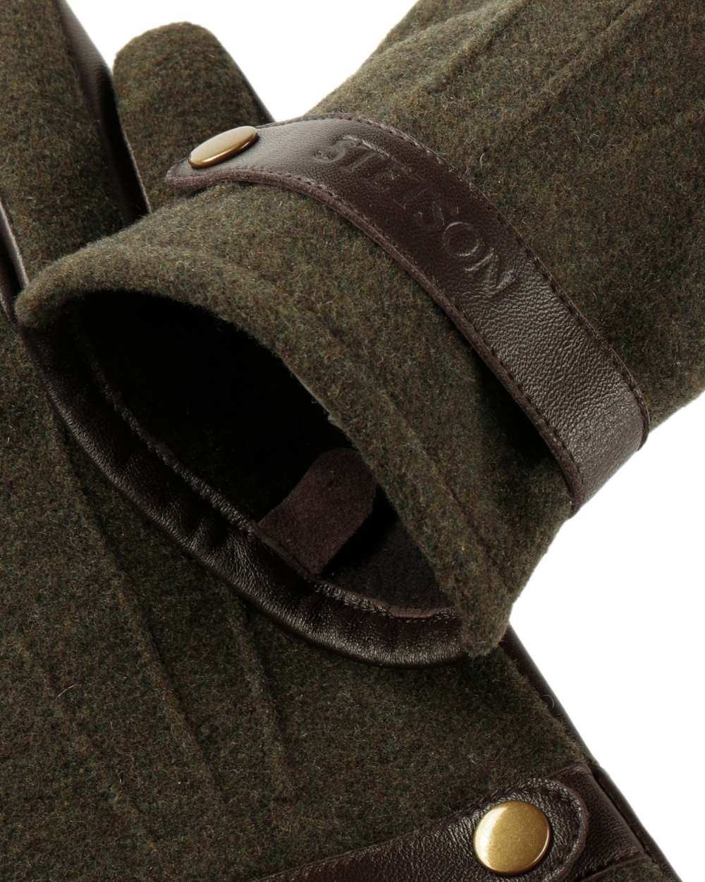 Olive Brown coloured Stetson Nappa Wool Full-Fingered Gloves on white background 