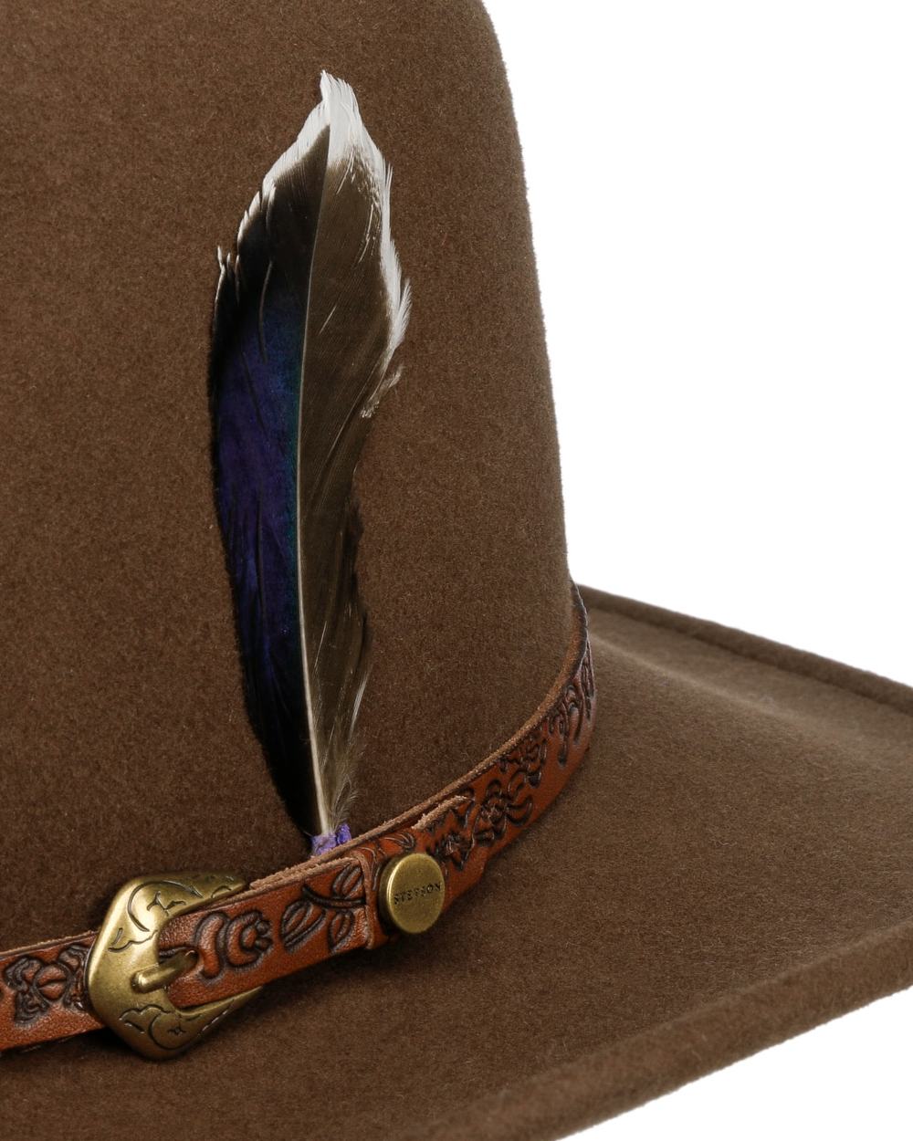 Hazel coloured Stetson Norbeck Western Wool Hat on white background 