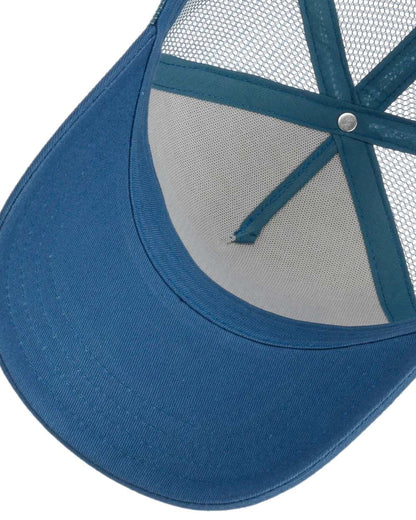 Blue Off White coloured Stetson Since 1865 Vintage Trucker Cap on white background 