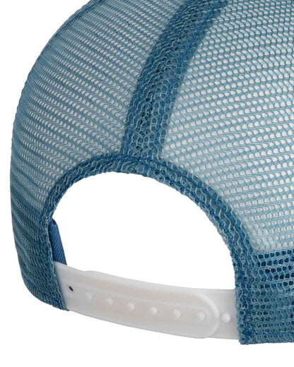 Blue Off White coloured Stetson Since 1865 Vintage Trucker Cap on white background 