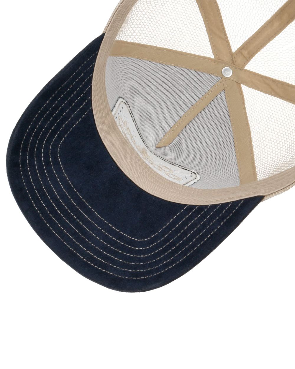 Navy coloured Stetson Spark Plug Trucker Cap on white background 