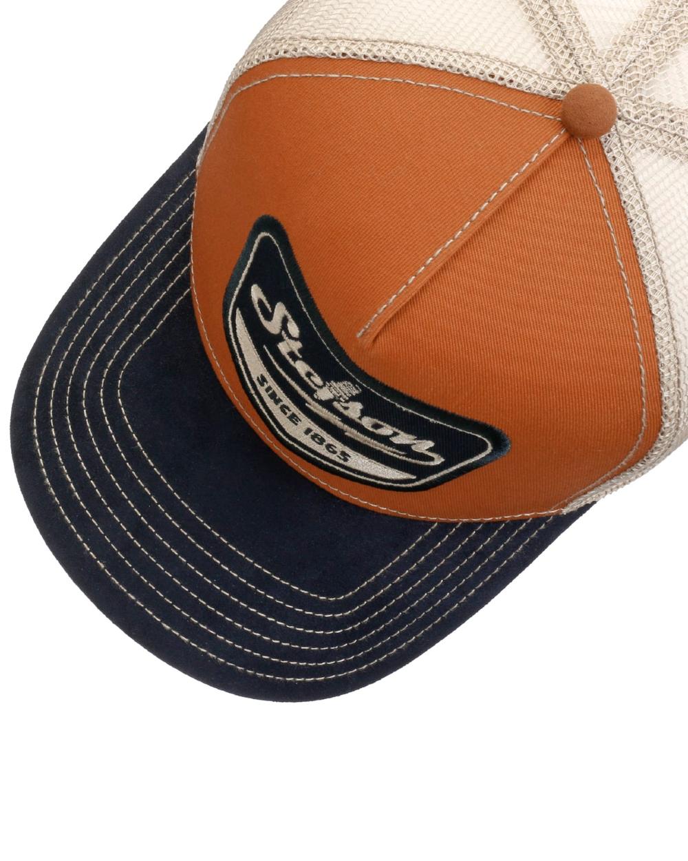 Navy coloured Stetson Spark Plug Trucker Cap on white background 