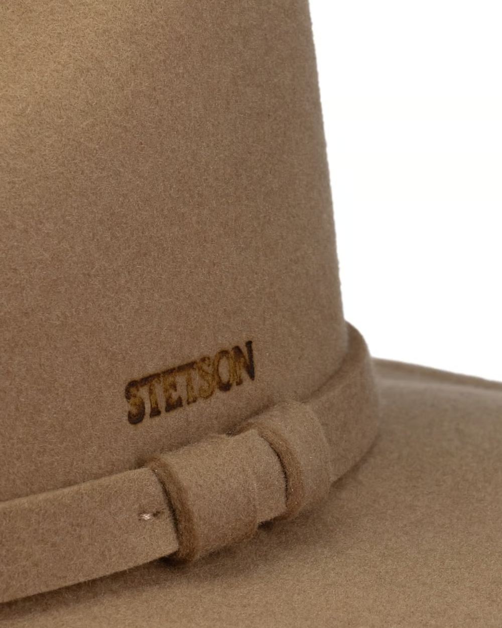 Chestnut coloured Stetson Soft Felt Traveller Wool Hat on white background 