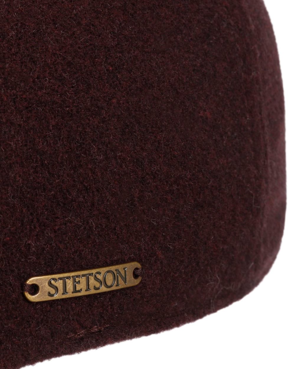 Burgundy coloured Stetson Texas Wool Gatsby Cap on white background 
