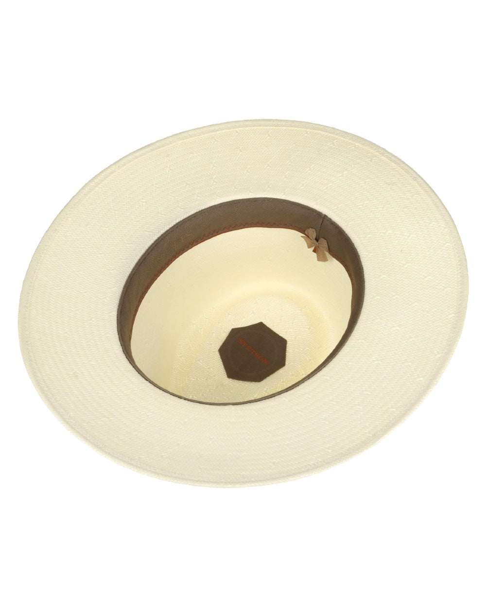 Bleached coloured Stetson Tokeen Toyo Traveller Straw Hat on white background 